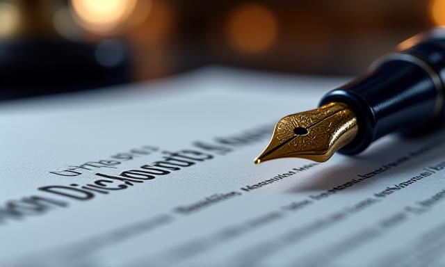 Legal documents and a digital pen on a desk