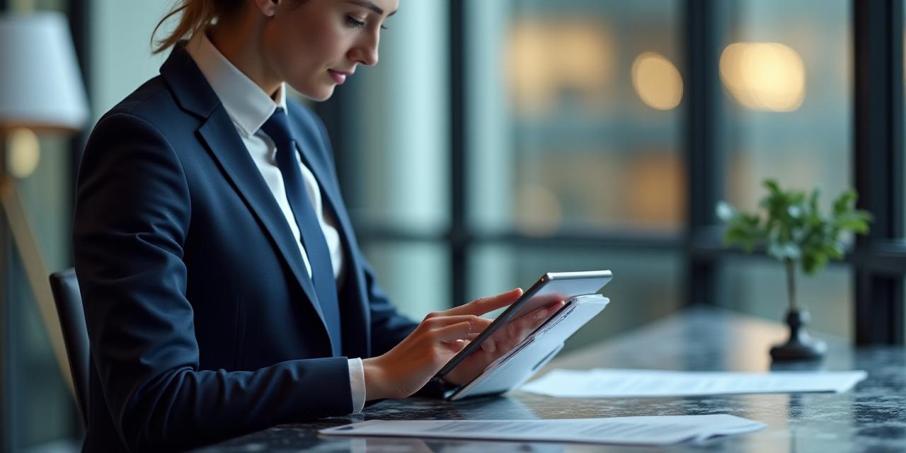 A legal professional reviewing digital contracts on a tablet